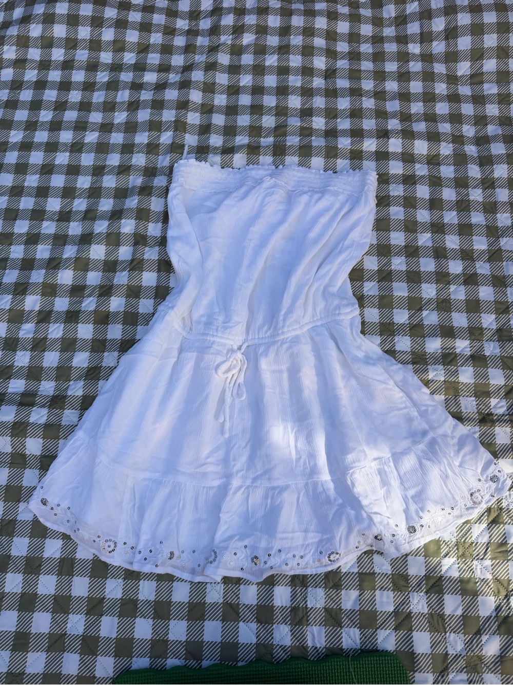 Hollister White Strapless Eyelet-Hem Drawstring Dress